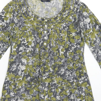 Dash Women Green Floral Cotton Tunic Blouse UK 10 3/4 Sleeve