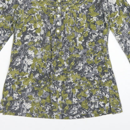 Dash Women Green Floral Cotton Tunic Blouse UK 10 3/4 Sleeve