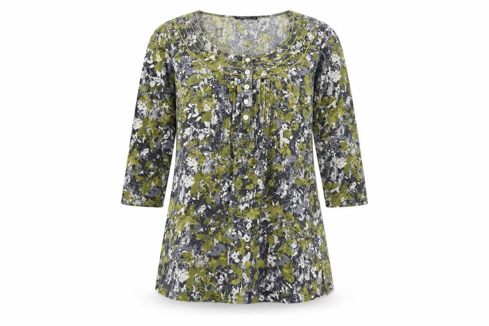 Dash Women Green Floral Cotton Tunic Blouse UK 10 3/4 Sleeve