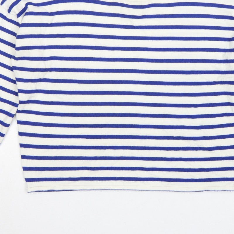 Oliver Bonas Women Blue White Stripe V-Neck Keyhole Back Top UK 16