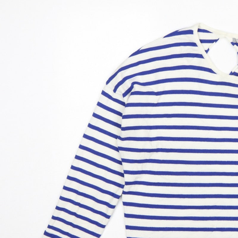 Oliver Bonas Women Blue White Stripe V-Neck Keyhole Back Top UK 16