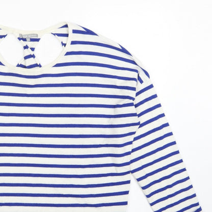 Oliver Bonas Women Blue White Stripe V-Neck Keyhole Back Top UK 16