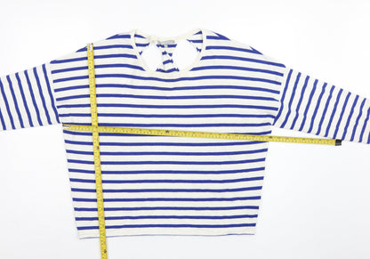 Oliver Bonas Women Blue White Stripe V-Neck Keyhole Back Top UK 16