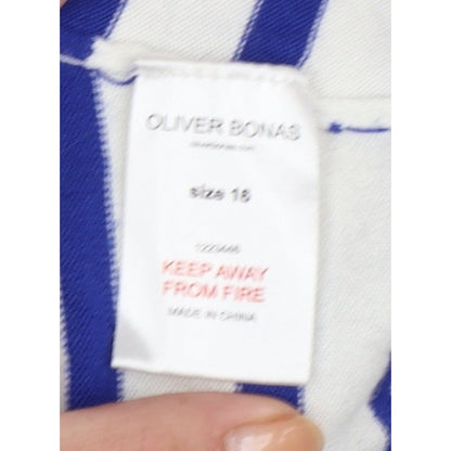 Oliver Bonas Women Blue White Stripe V-Neck Keyhole Back Top UK 16