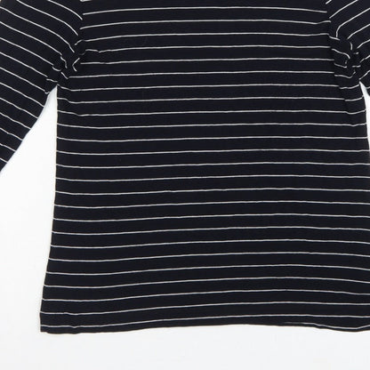 Hobbs Women Black White Striped Long Sleeve Collared Polo Top M