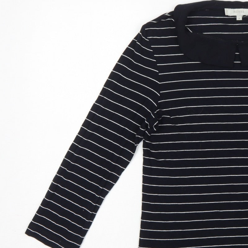 Hobbs Women Black White Striped Long Sleeve Collared Polo Top M