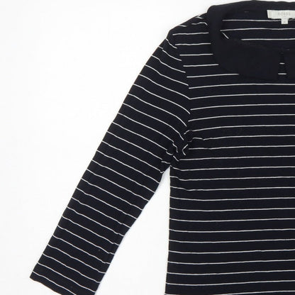Hobbs Women Black White Striped Long Sleeve Collared Polo Top M