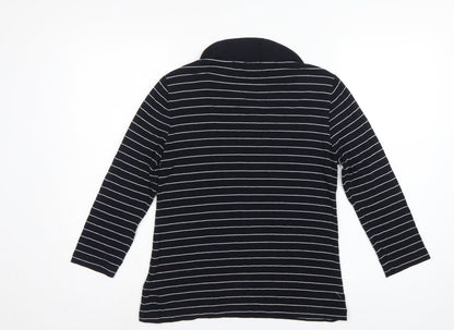 Hobbs Women Black White Striped Long Sleeve Collared Polo Top M