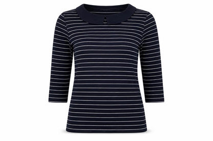Hobbs Women Black White Striped Long Sleeve Collared Polo Top M