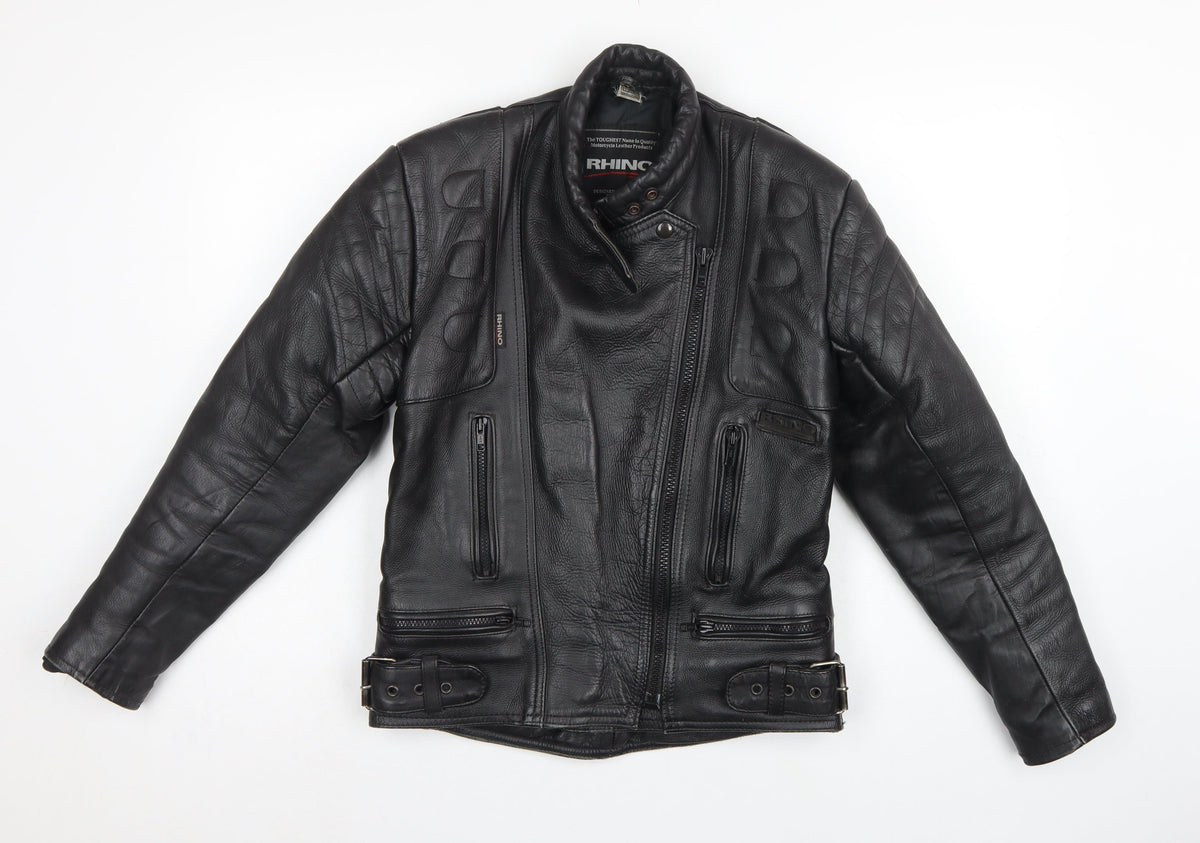 Rhino Women’s Black UK 14 Leather Motorcycle Biker Jacket