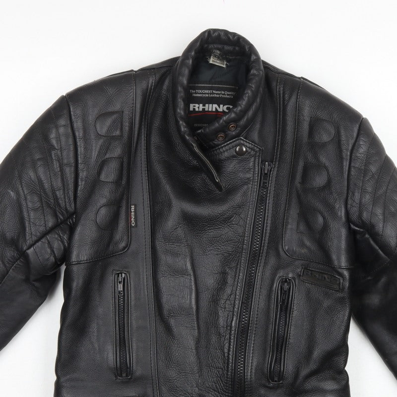 Rhino Women’s Black UK 14 Leather Motorcycle Biker Jacket