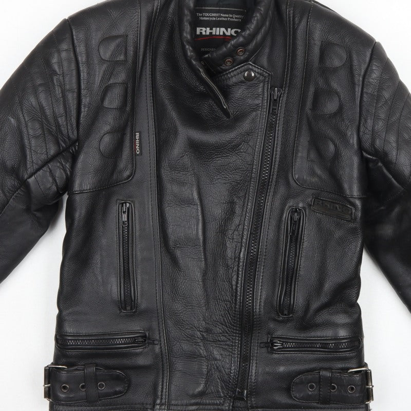Rhino Women’s Black UK 14 Leather Motorcycle Biker Jacket