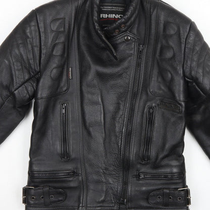 Rhino Women’s Black UK 14 Leather Motorcycle Biker Jacket