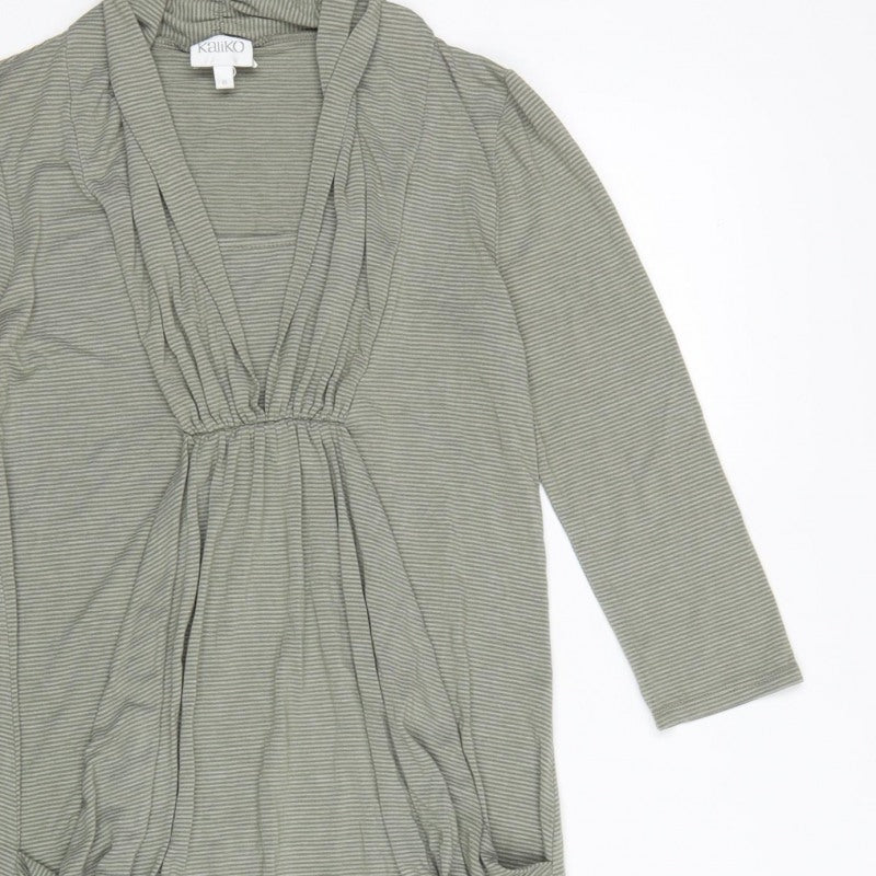 Kaiko Women Grey Striped Cowl Neck Jersey Knee Length Dress UK 8