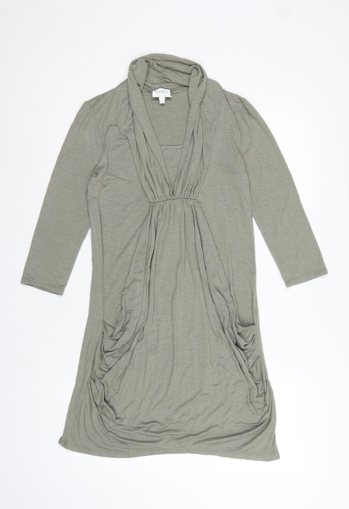 Kaiko Women Grey Striped Cowl Neck Jersey Knee Length Dress UK 8