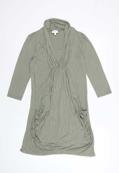 Kaiko Women Grey Striped Cowl Neck Jersey Knee Length Dress UK 8