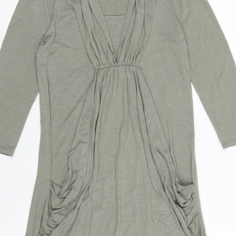 Kaiko Women Grey Striped Cowl Neck Jersey Knee Length Dress UK 8