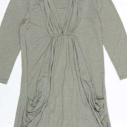 Kaiko Women Grey Striped Cowl Neck Jersey Knee Length Dress UK 8