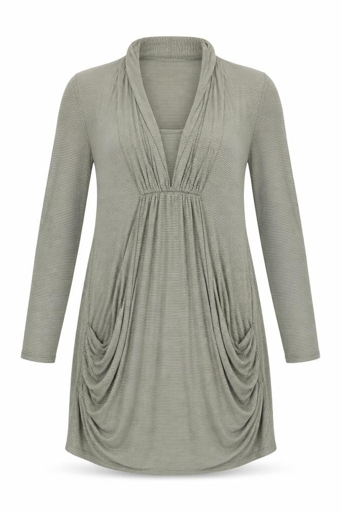 Kaiko Women Grey Striped Cowl Neck Jersey Knee Length Dress UK 8