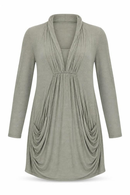 Kaiko Women Grey Striped Cowl Neck Jersey Knee Length Dress UK 8