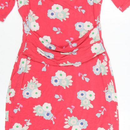 Boden Women Pink Floral UK 12 Midi Sheath Stretch Jersey Dress