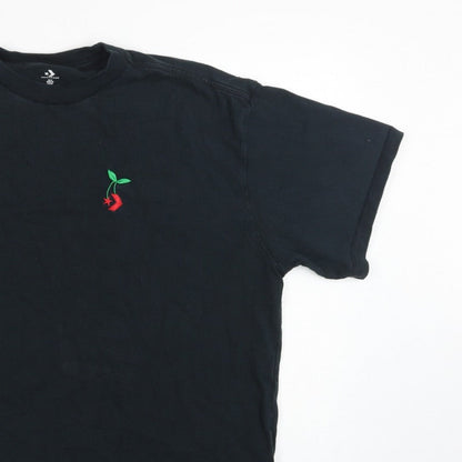 Converse Unisex Adults Black M Embroidered Cherry Crew Neck T-Shirt