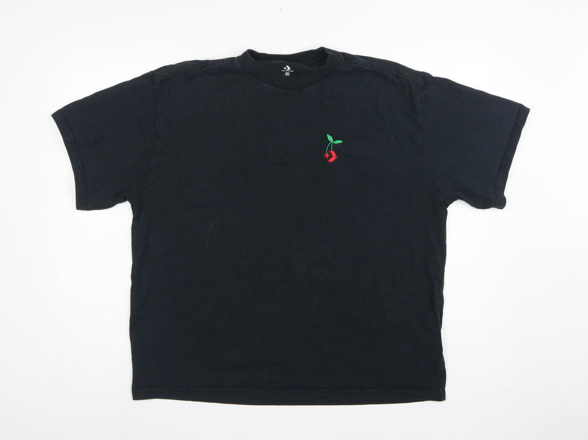 Converse Unisex Adults Black M Embroidered Cherry Crew Neck T-Shirt