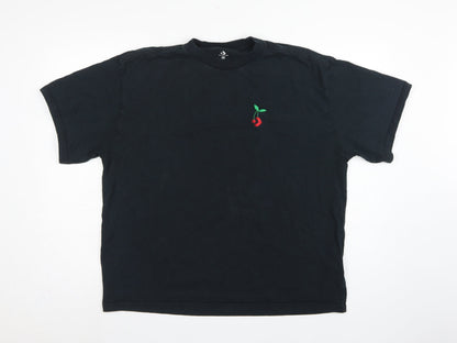 Converse Unisex Adults Black M Embroidered Cherry Crew Neck T-Shirt