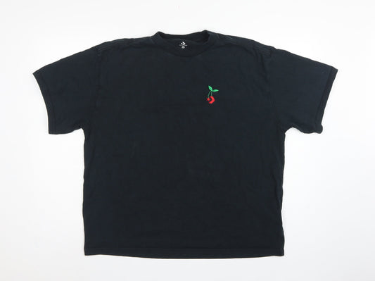 Back view of Converse unisex adults black m embroidered cherry crew neck t-shirt