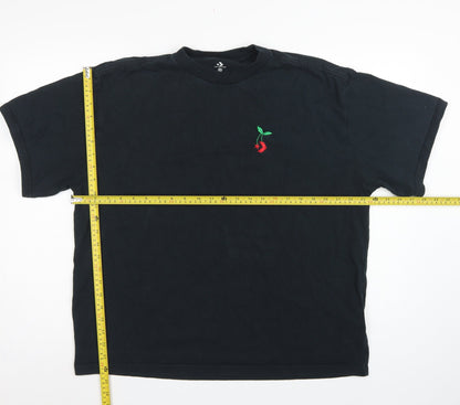 Converse Unisex Adults Black M Embroidered Cherry Crew Neck T-Shirt