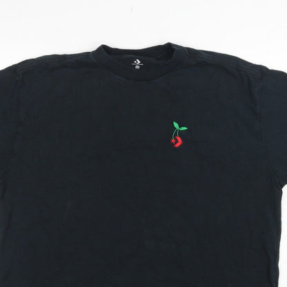 Converse Unisex Adults Black M Embroidered Cherry Crew Neck T-Shirt