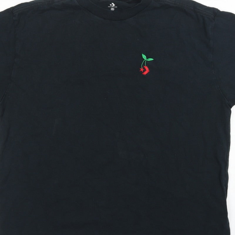 Converse Unisex Adults Black M Embroidered Cherry Crew Neck T-Shirt