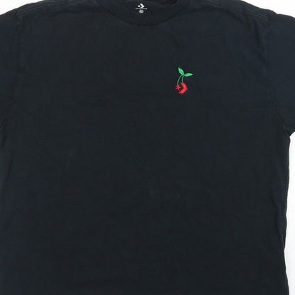 Converse Unisex Adults Black M Embroidered Cherry Crew Neck T-Shirt