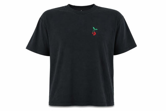 Front view of Converse unisex adults black m embroidered cherry crew neck t-shirt