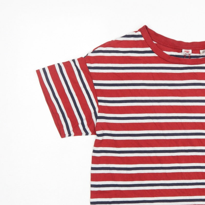 Levi's Women Red Navy White Striped Ringer T-Shirt Size L Cotton