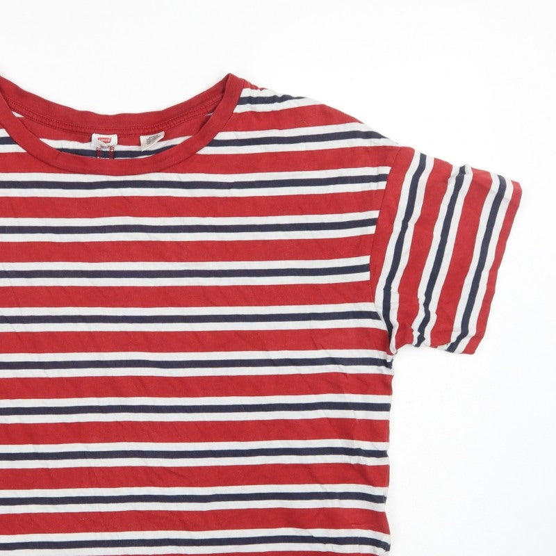 Levi's Women Red Navy White Striped Ringer T-Shirt Size L Cotton