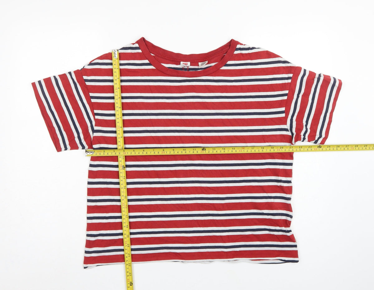 Levi's Women Red Navy White Striped Ringer T-Shirt Size L Cotton
