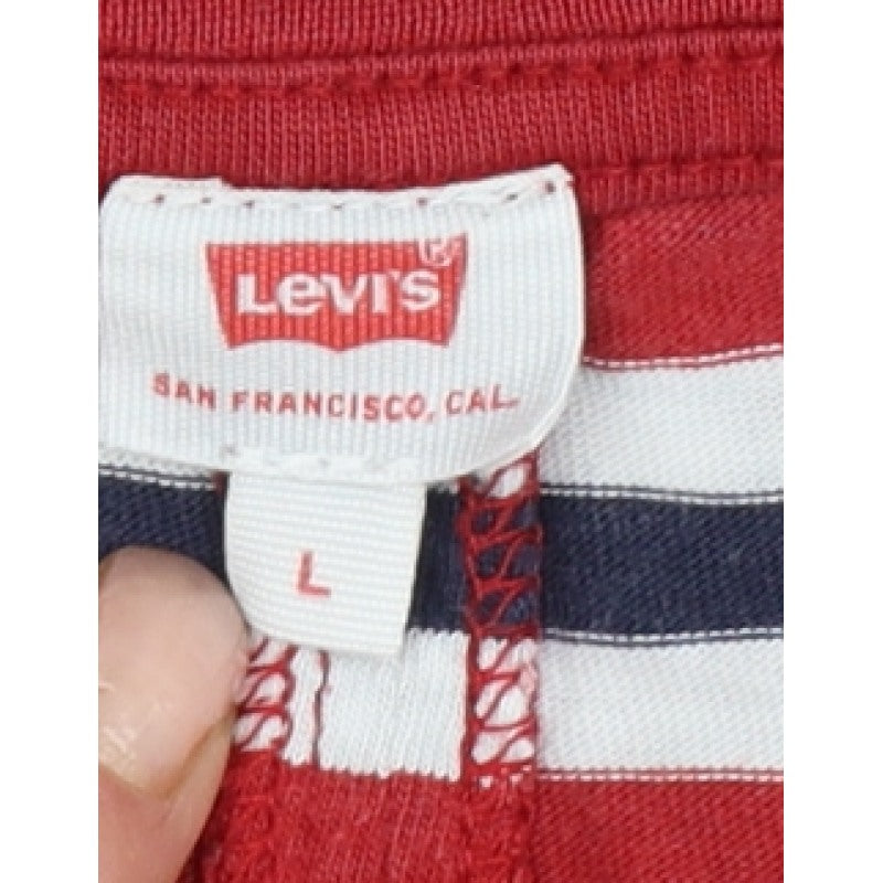 Levi's Women Red Navy White Striped Ringer T-Shirt Size L Cotton