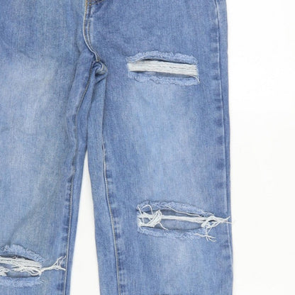 PrettyLittleThing Women Blue UK 10 High Rise Straight Ripped Jeans