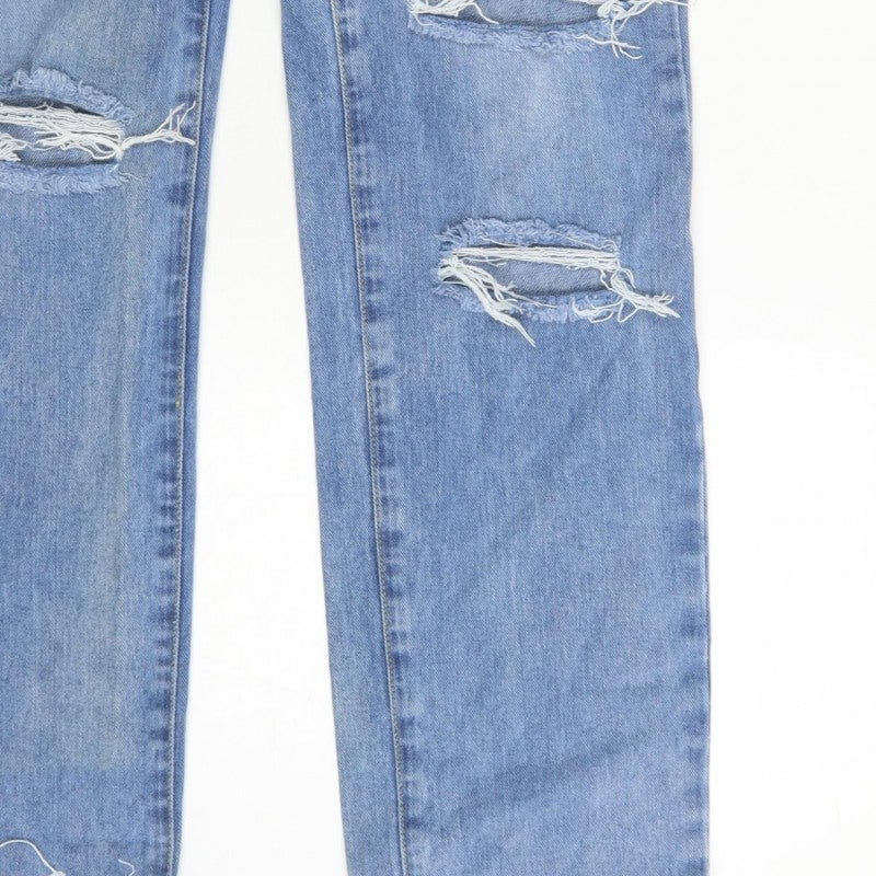 PrettyLittleThing Women Blue UK 10 High Rise Straight Ripped Jeans