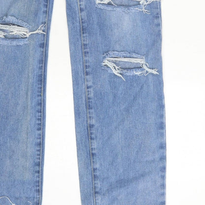 PrettyLittleThing Women Blue UK 10 High Rise Straight Ripped Jeans