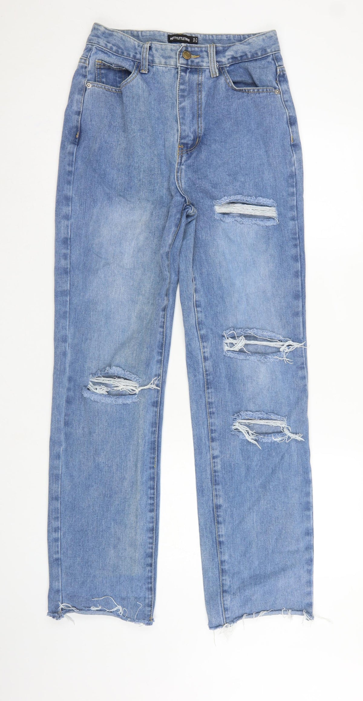 PrettyLittleThing Women Blue UK 10 High Rise Straight Ripped Jeans