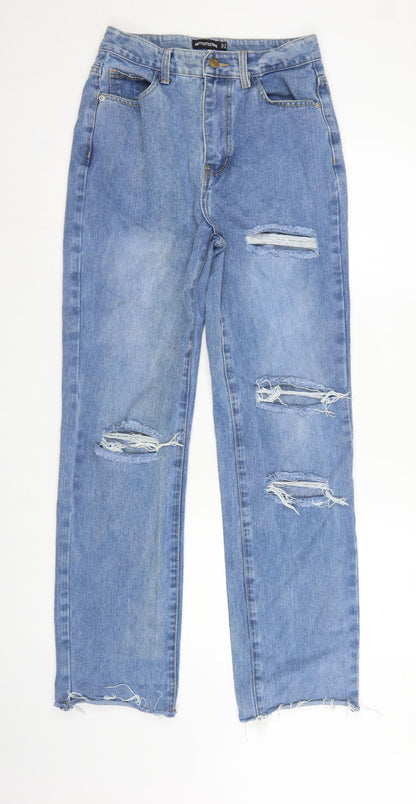 PrettyLittleThing Women Blue UK 10 High Rise Straight Ripped Jeans