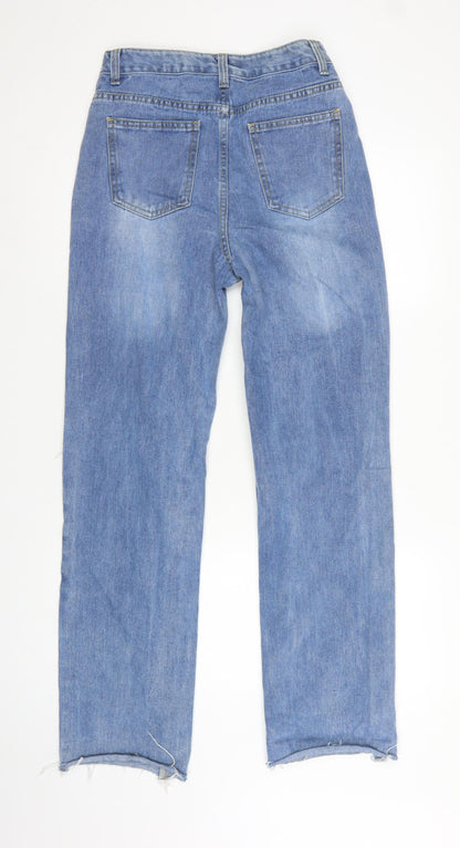 PrettyLittleThing Women Blue UK 10 High Rise Straight Ripped Jeans