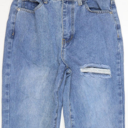 PrettyLittleThing Women Blue UK 10 High Rise Straight Ripped Jeans