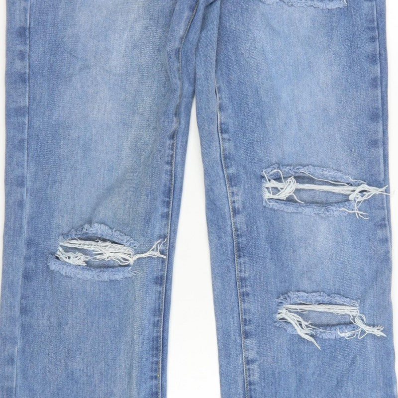 PrettyLittleThing Women Blue UK 10 High Rise Straight Ripped Jeans