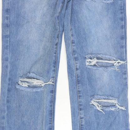 PrettyLittleThing Women Blue UK 10 High Rise Straight Ripped Jeans