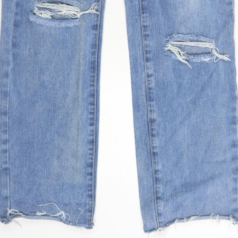 PrettyLittleThing Women Blue UK 10 High Rise Straight Ripped Jeans