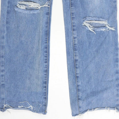 PrettyLittleThing Women Blue UK 10 High Rise Straight Ripped Jeans