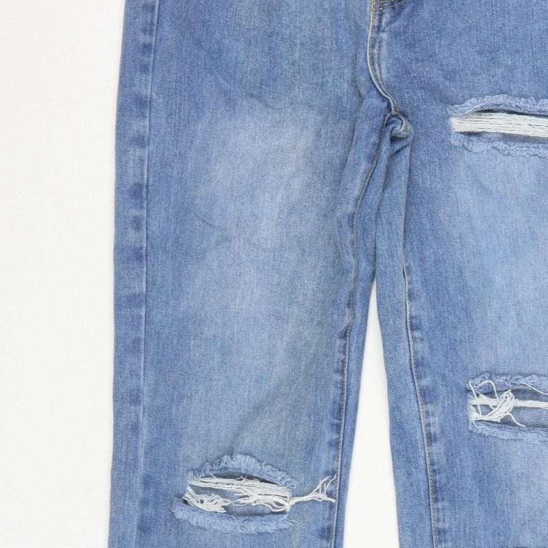 PrettyLittleThing Women Blue UK 10 High Rise Straight Ripped Jeans